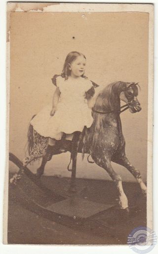 Cute Little Girl On Rocking Horse Cdv Carte De Visite Photo James Wallace Black