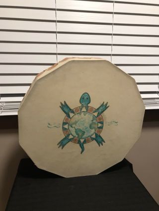 Native American Hand Drum,  Wood/rawhide,  Painted Turtle