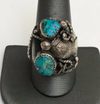 Vintage Gerald Mitchell Signed Gm Navajo Sterling Silver Turquoise Ring Sz 10.  5