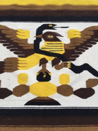 Vintage Wool Blanket Rug Mexican PHOENIX BIRD Southwest Art Textile 76 