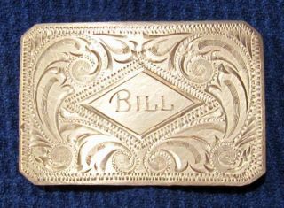 Bill - B - K Silversmiths Hand Engraved Sterling Silver Belt Buckle - Bill
