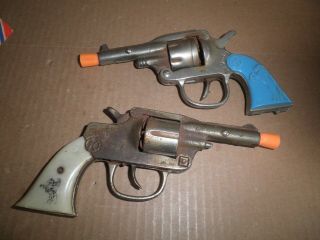 Two Neat Old Cast Iron " Six Shooter " Cap Guns By Kilgore C.  1938 & 1940