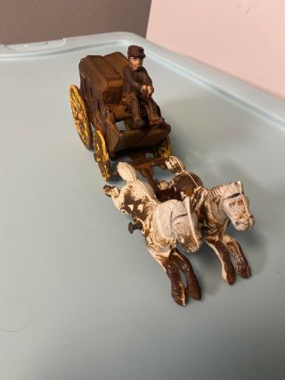 Antique Cast Iron Toy Horse And Wagon With Driver (2 Available)