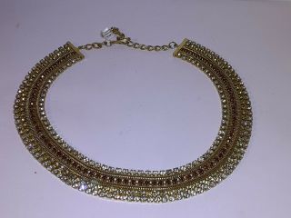 Vintage Hobe Necklace - Costume Jewelry - Gold Tone - Rhinestones - Signed - 14in