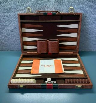 Vintage Backgammon Board Set With Faux Leather Travel Case