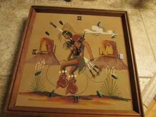 Vtg.  Native American Navajo Sand Painting,  Hoop Dancer Clock Signed Lorenzo ????