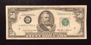 1985 (g) $50 Fifty Dollar Bill Federal Reserve Note Chicago Vintage Crisp Unc