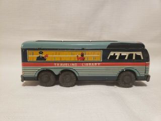 Vintage Traveling Library Bus Tin Litho Friction