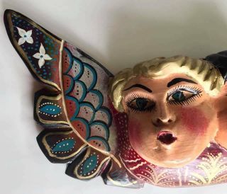 Mexican Folk Art Carved Wood Double Face Angel Cacheton Wall Hanging Colonial 17 2