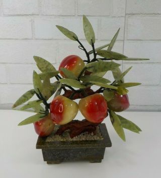 Vintage Chinese Carved Jade Peach Bonsai Tree