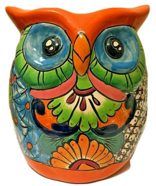 Talavera Mexican Planter Ceramic Owl Pot Animal Pottery Folk Art Large 15 "