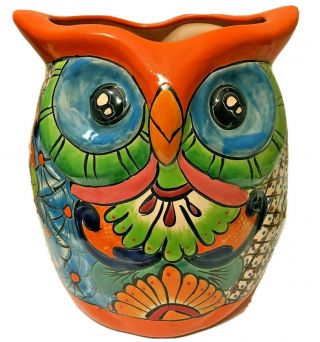 Talavera Mexican Planter Ceramic Owl Pot Animal Pottery Folk Art Large 15 