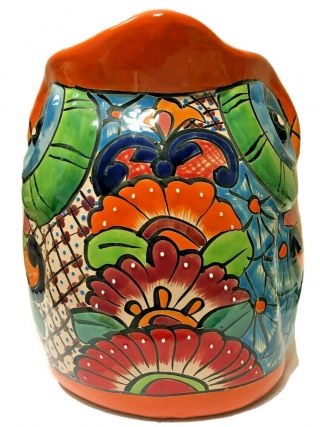 Talavera Mexican Planter Ceramic Owl Pot Animal Pottery Folk Art Large 15 