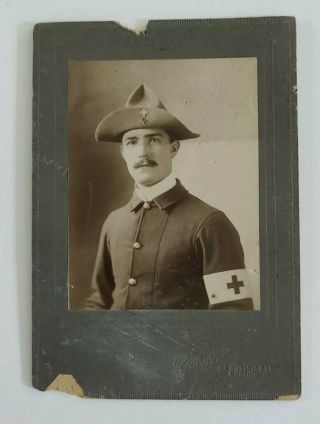Vintage Cabinet Card Boston Mass World War I Medic Man In Uniform Red Cross