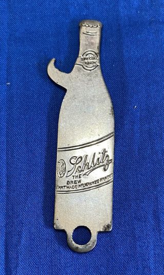 Rare Vintage Schlitz Bottle Opener Advertising " Brew That Made Milwaukee Famous "