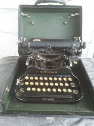 Vintage 1920 Corona Folding Portable Typewriter With Case -