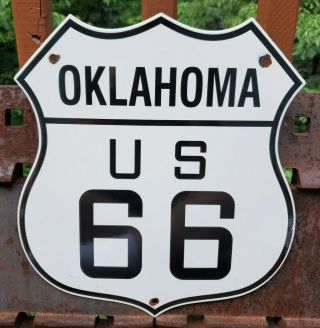 Vintage Old Authentic Oklahoma U.  S.  Route 66 Porcelain Road Sign