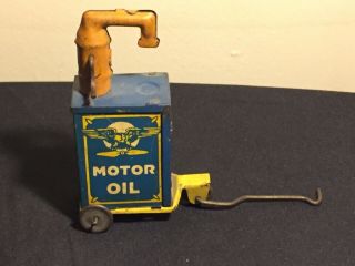 Vintage Marx Tin Toy Gas Station Motor Oil Eagle Cart For Roadside And Sunnyside