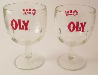 Pair (2) Vintage 1970’s Olympia Oly 6” Thumbprint Glass Beer Goblet