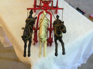 Vintage Cast Iron,  Horse Drawn,  Fire Engine Pumper,  3 Horses,  2 Men 2