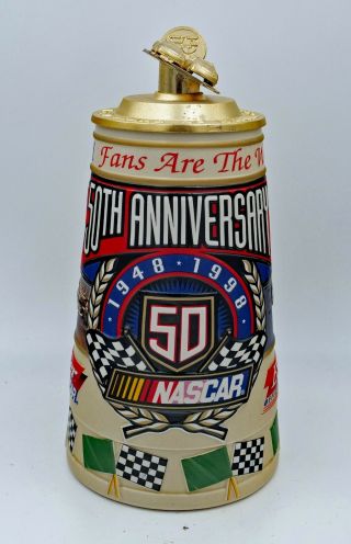 1997 Budweiser Nascar 50th Anniversary Stein With Gold Plated Pewter Lid - Cs360