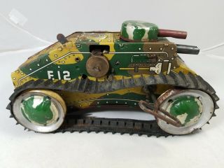 Vintage Marx Tin Litho E - 12 Tank Toy Military W/key Wind - Up Toy