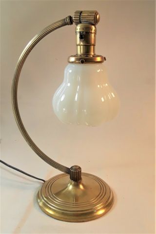 Vintage Chase Art Deco Brass Table Desk Lamp With Glass Shade