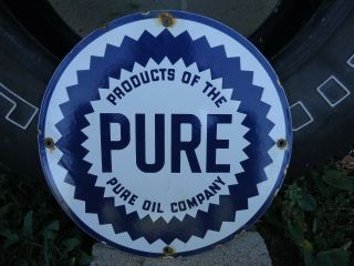 Old Vintage 1950s Pure Motor Oil Porcelain Gas Pump Sign Gasoline Advertising