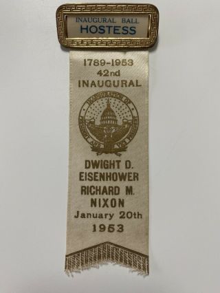 Vintage January 20 1953 Eisenhower - Nixon Inaugural Hostess Badge Ribbon w/Case 2