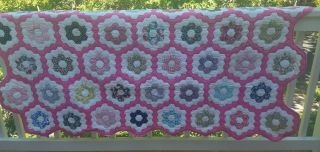 Vintage Handmade Patchwork Flower Pattern Colorful Quilt Blanket 66”x76”