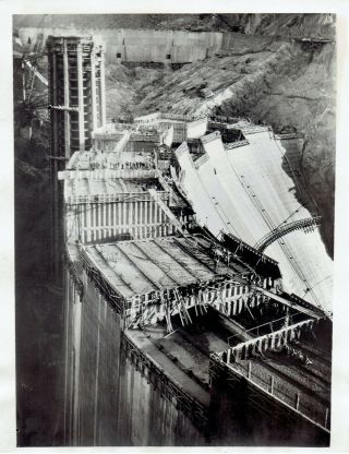 1934 Vintage Photo Aerial Of The Construction Of Hoover Dam Clark County,  Nevada