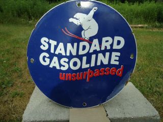 Old Vintage Standard Motor Oil Gasoline Porcelain Gas Station Polar Bear Sign