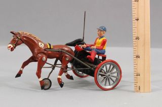 Vintage Dgm German Key - Wind Tin Arabian Trotter Race Horse Jockey Toy,  Nr