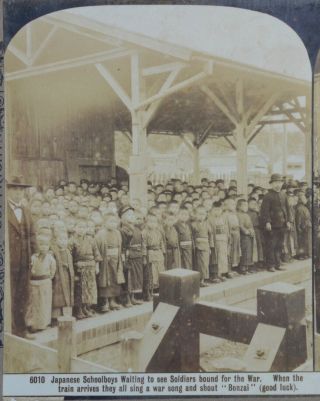 Japan Japanese Schoolboys Waiting To See Soldiers - G Rose Melbourne Stereoview