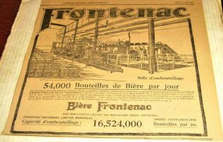 1914 Frontenac Ale,  Bottling Process Plant Ad In French