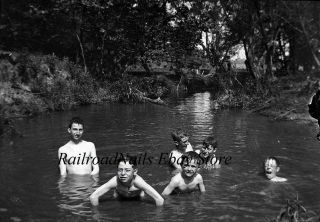 1920s? Photo Negative Michigantown Indiana Swimming Boys Skinny Dipping