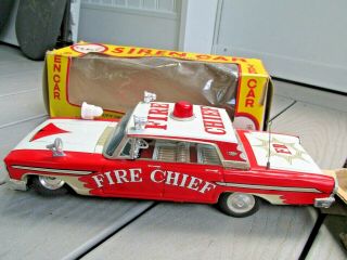 Vintage Ahi Action Toy Battery Operated Tin Fire Chief Car & Box Japan No.  2774