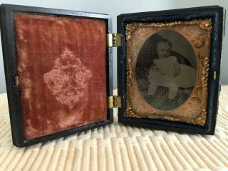 Post Mortem Ambrotype Hidden Ma Union Case 9th Plate Vg Hand Colored Baby Cheek
