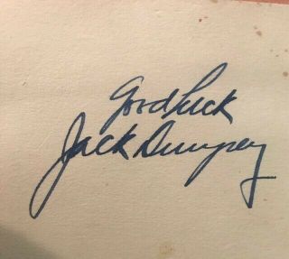 Vintage Autograph Jack Dempsey - Dempsey Vanderbilt Hotel Miami Beach Fla