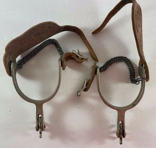 Vintage Western Cowboy Spurs Anchor W/ Leather Decorative Straps