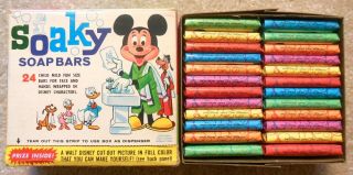Vintage 1960s Soaky Soap Bars Full Display Box Of 24x Disney Characters