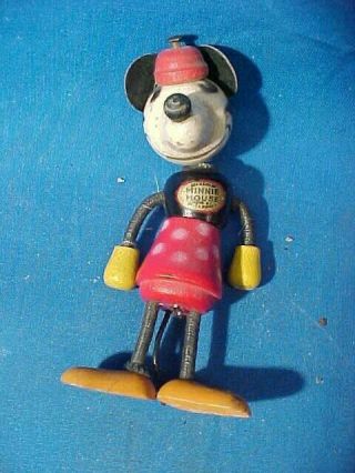 Orig 1930s Minnie Mouse Wood Jointed 4 " Funny Flex Toy Figure Shape