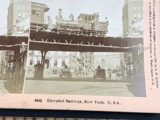 Locomotive On Elevated Railroad York City Stereoview Photo