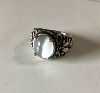 Vtg Sterling Silver Cats Eye Gem Ring,  Size 8.  5 Marked Sterling