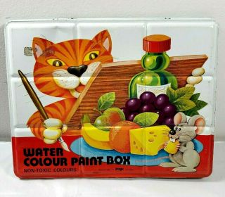 Vintage Page Of London Water Colour Paint Box - Cat Mouse Fruit Cheese