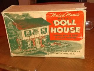 Vintage Ohio Art Midget Manor Metal Doll House 95 W/furniture And Box