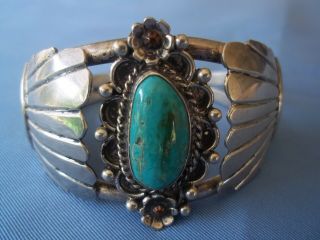 Vintage Navajo Jefferson Abeyta Sterling Turquoise Cuff Bracelet 46 Grams