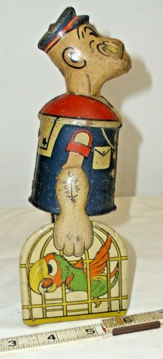 Walking Popeye With Bird Cages Clock Work Tin Wind Up Toy Marx 1930s