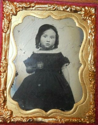 1/9th Size Ruby Ambrotype Of A Young Girl In A Half Case