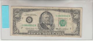 1985 (g) $50 Fifty Dollar Bill Federal Reserve Note Chicago Vintage Currency Old
